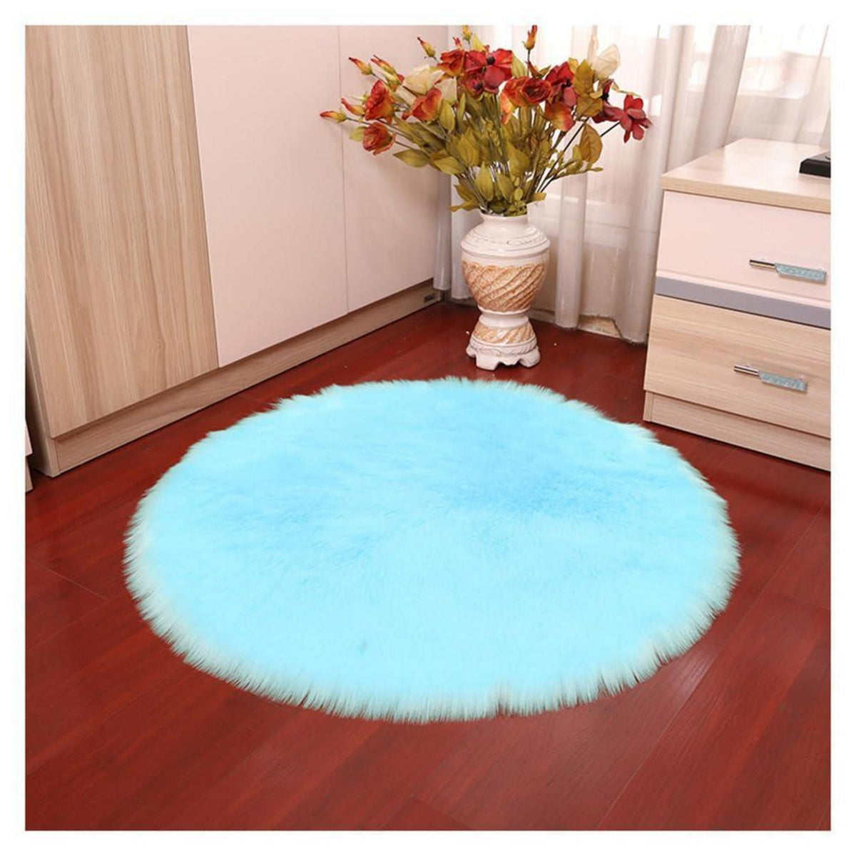 Runder Schaffellteppich Himmelblau – Flauschig & Weich 150x150cm