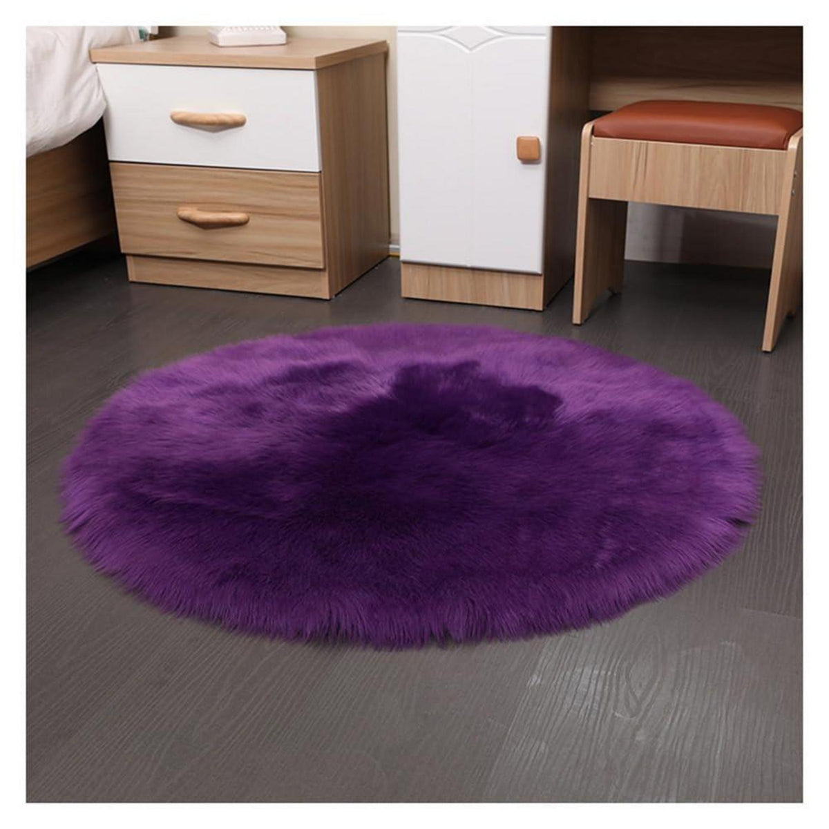 Runder Schaffellteppich Lila Flauschig 150cm Kunstfell Teppich