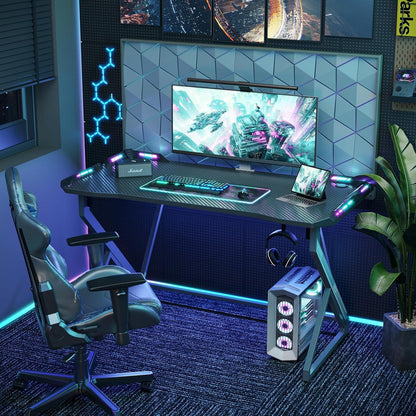 Gaming Schreibtisch LED 100x60 cm PC Gamer Tisch