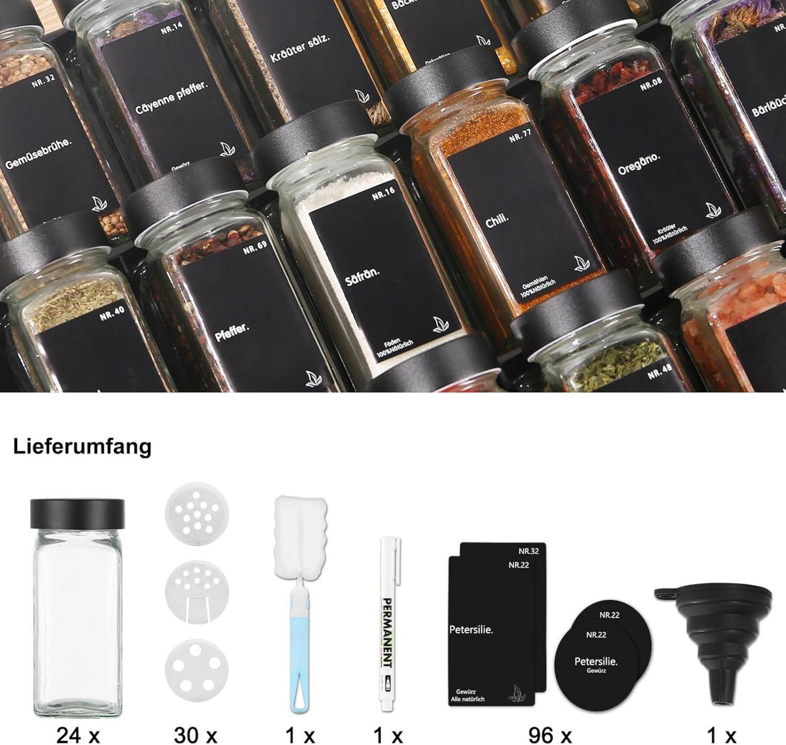 Gewürzgläser mit Streueinsatz 24x 120ml Schwarz Edelstahl