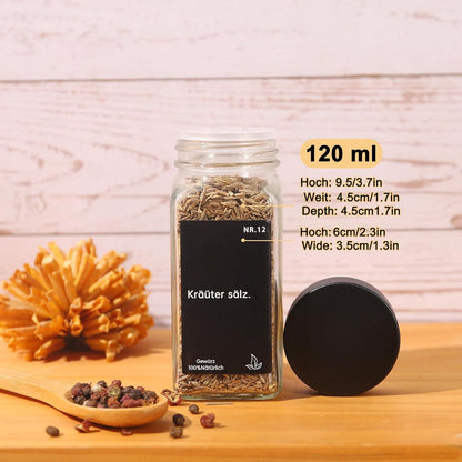 Gewürzgläser mit Streueinsatz 24x 120ml 240 Etiketten Edelstahl Deckel
