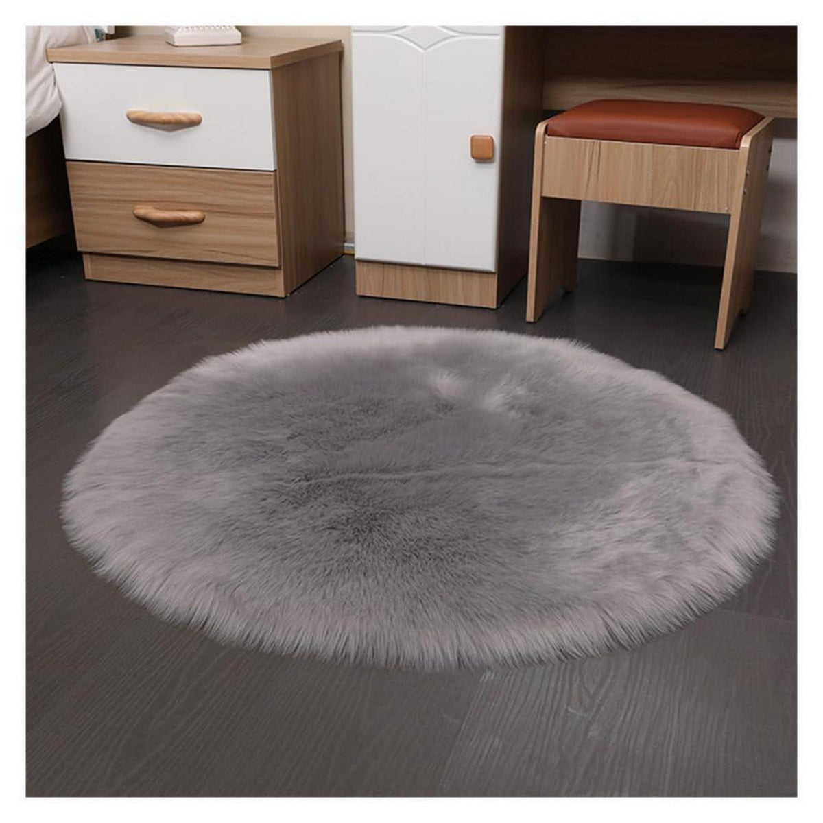 Runder Schaffellteppich Grau – Flauschig & Weich 100cm