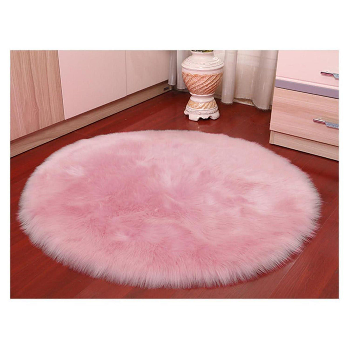 Runder Schaffellteppich Flauschig Hellrosa 110x110cm