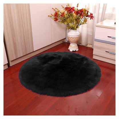 Runder Schaffellteppich Schwarz Flauschig 100x100cm