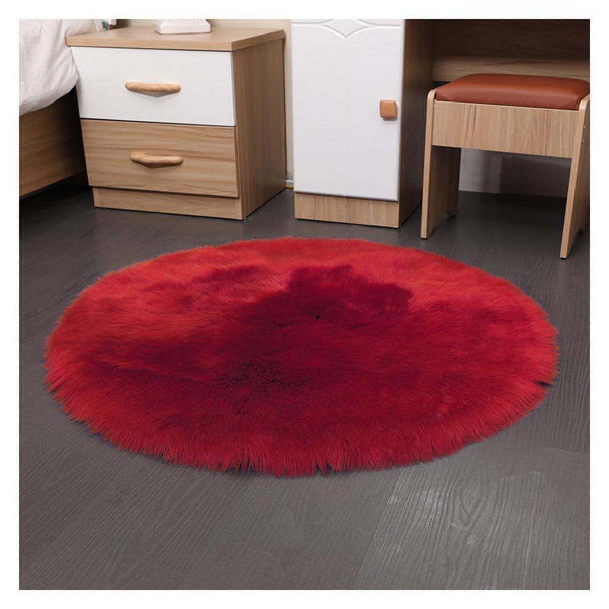 Runder Schaffellteppich Rot – Flauschig, Weich & Rutschfest