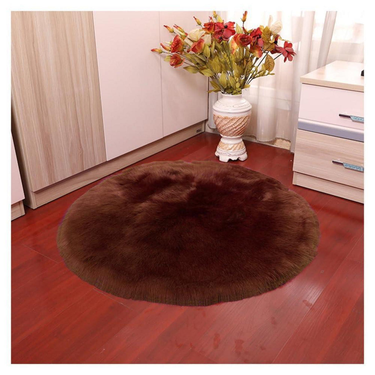 Runder Schaffellteppich Braun – Flauschig & Weich 100cm