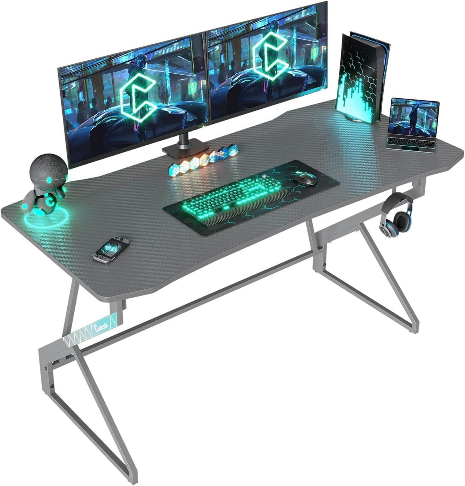 Gaming Schreibtisch LED 120x60 Z Rahmen Kohlefaseroberfläche