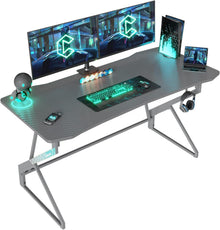 Gaming Schreibtisch LED 120x60 Z Rahmen Kohlefaseroberfläche