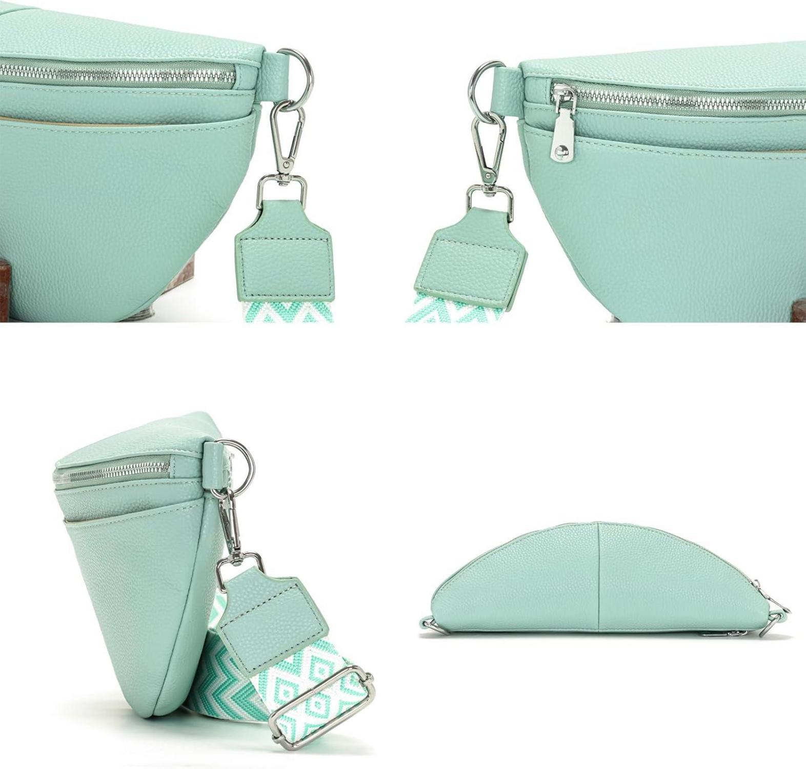 Bauchtasche Damen Hellgrün 30 cm Umhängetasche mittelgroß Gürteltasche