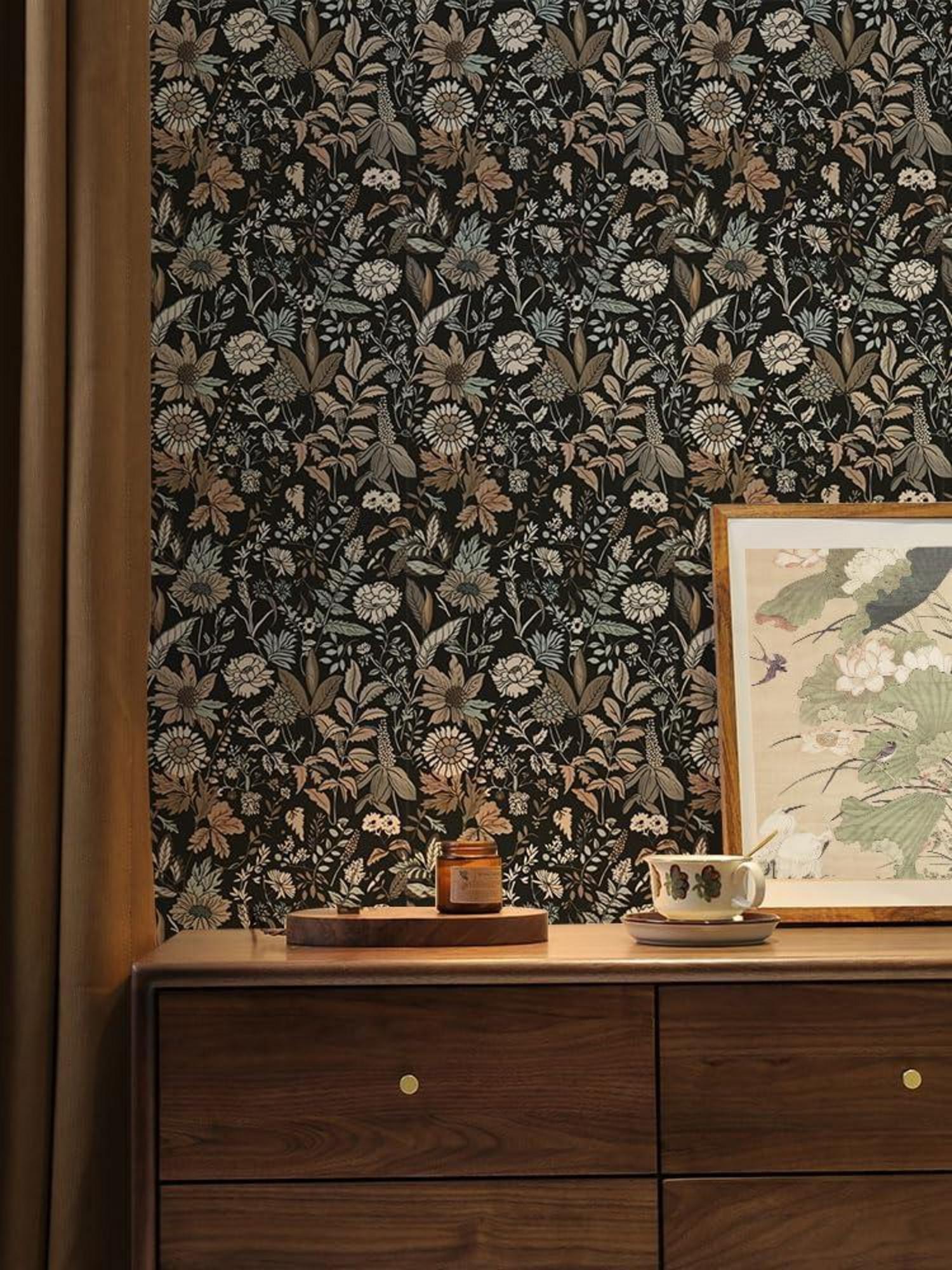 Selbstklebende Tapete Blatt Blume Retro-Stil Braun - Moderne Möbelfolie