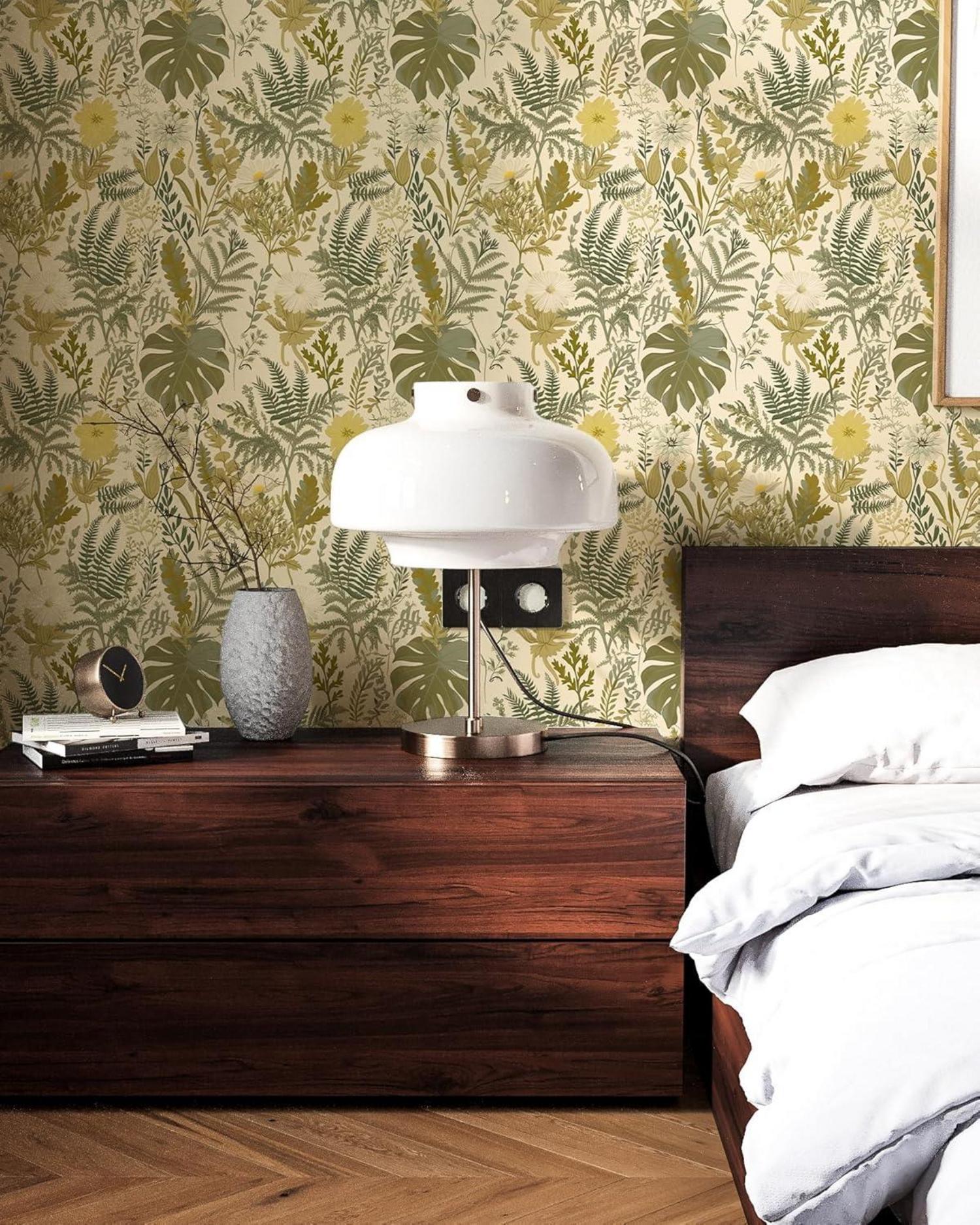 Selbstklebende Tapete Blume Botanik Gelbgrün PVC Vinyl Wandpapier 44x300cm