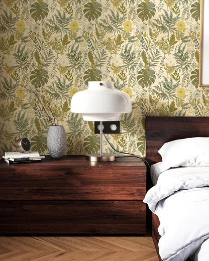 Selbstklebende Tapete Blume Botanik Gelbgrün PVC Vinyl Wandpapier 44x300cm