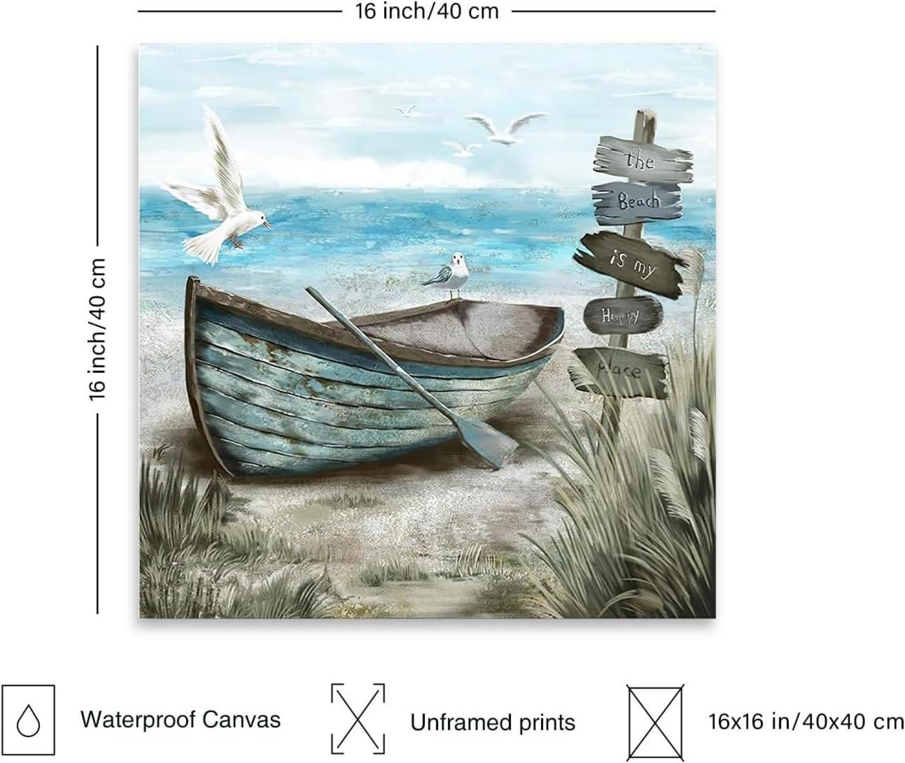 Strand Wanddekoration Poster Möwe Meer Boot Ozean Dekor 40x40cm