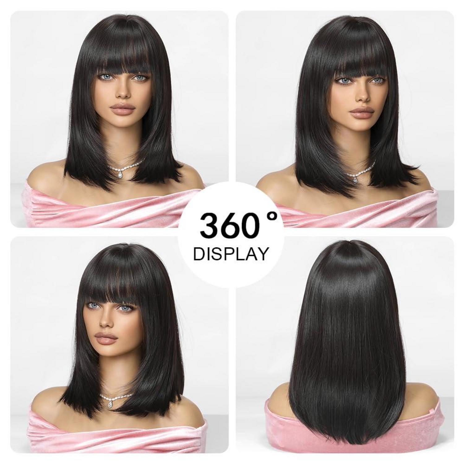 Schwarze Kurzhaarsynthese-Pony-Perücke für Frauen - Cosplay-Party Haar