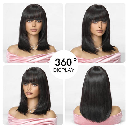 Schwarze Kurzhaarsynthese-Pony-Perücke für Frauen - Cosplay-Party Haar