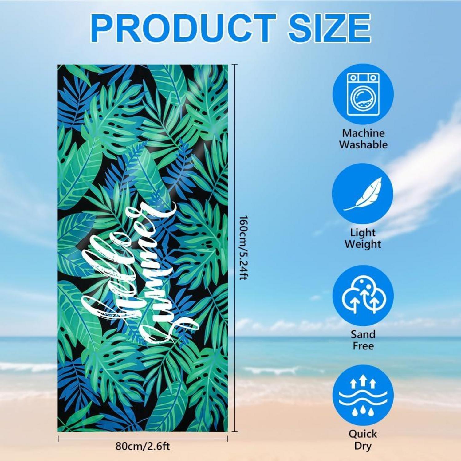 Microfiber Oversized Lightweight Beach Towel 160x80cm Sand Free Travel Towel