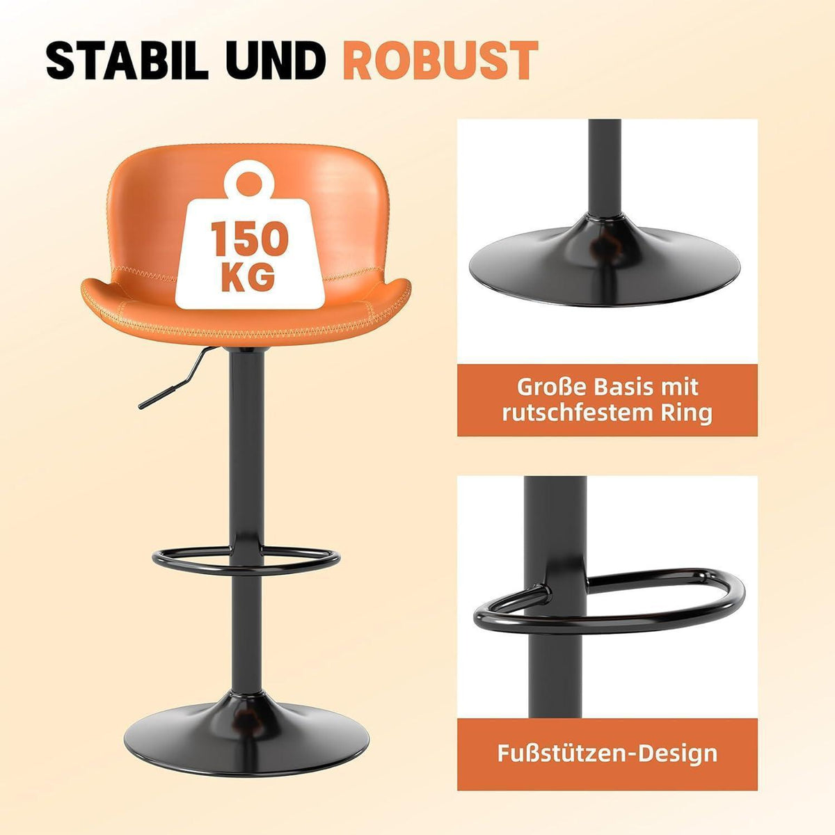 Verstellbarer Barhocker Set (3er) – Orange in Lederoptik