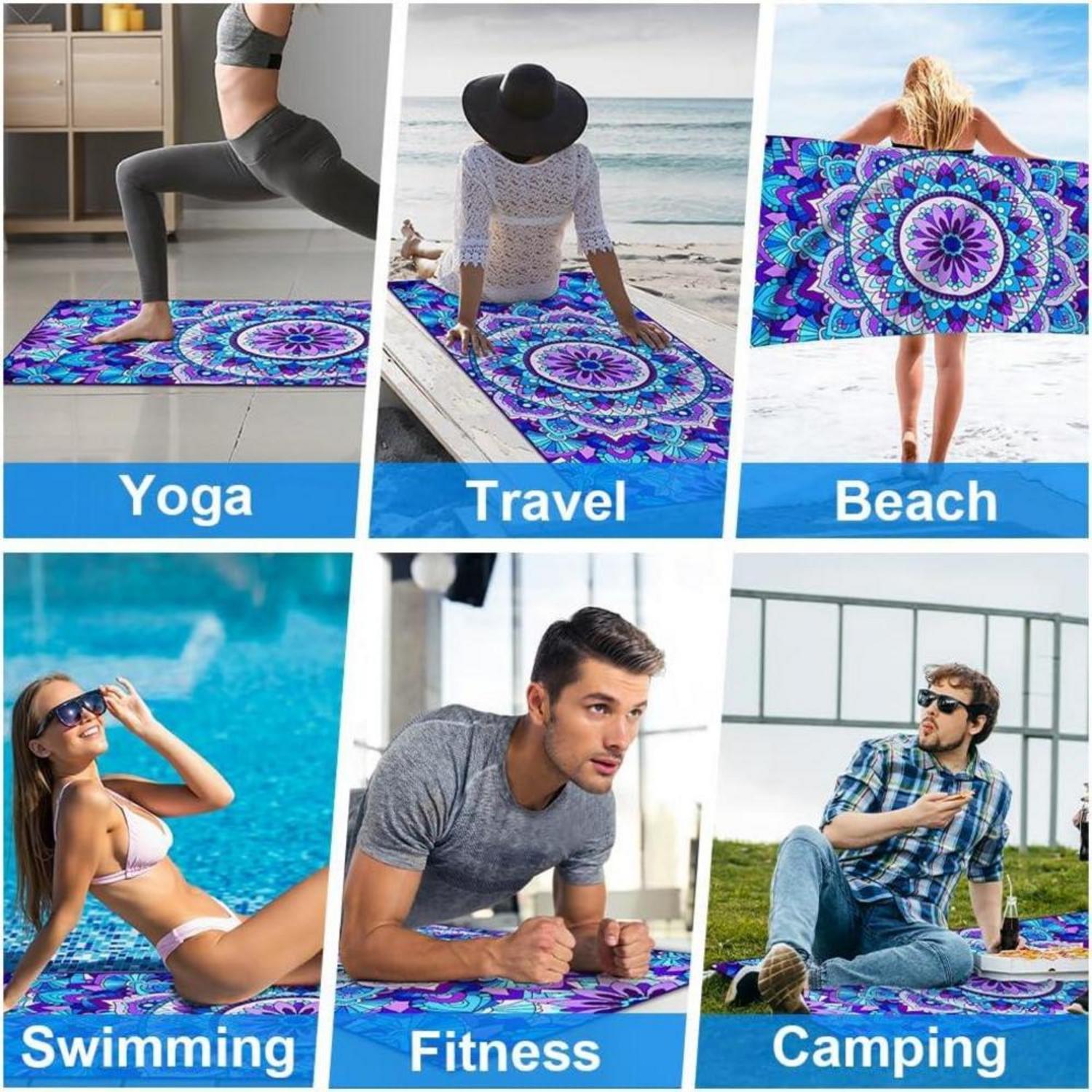 Microfiber Oversized Lightweight Beach Towel 180x80cm Purple Mandala
