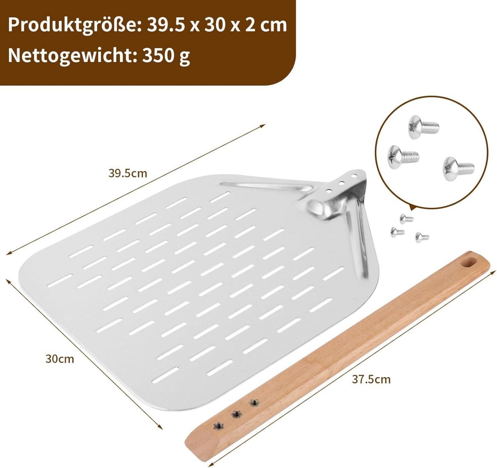 Pizzaschieber 40x30cm 12 Zoll Aluminium mit Abnehmbaren Griff