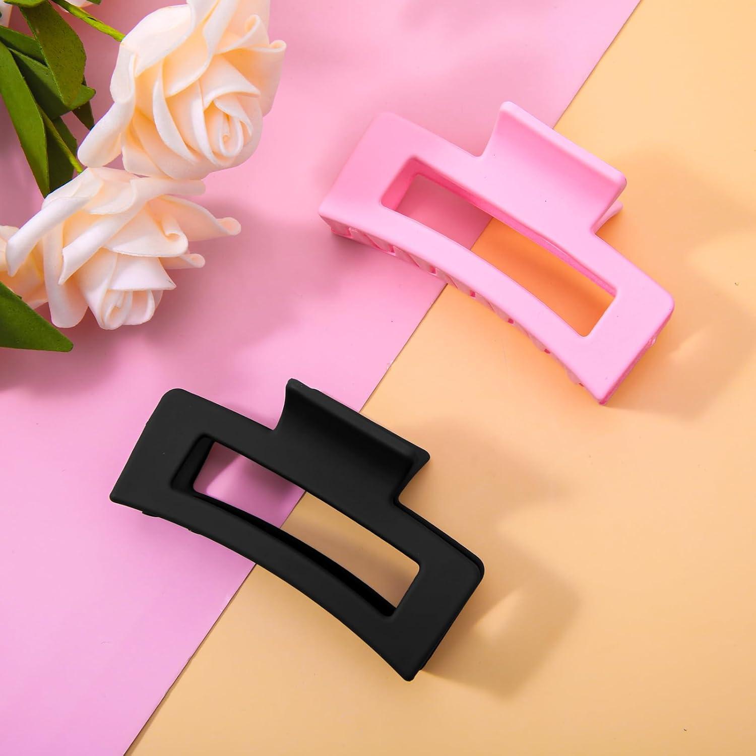 Haarklammern Quadratisch 2 Stück 8.5 cm Matt Schwarz Rosa