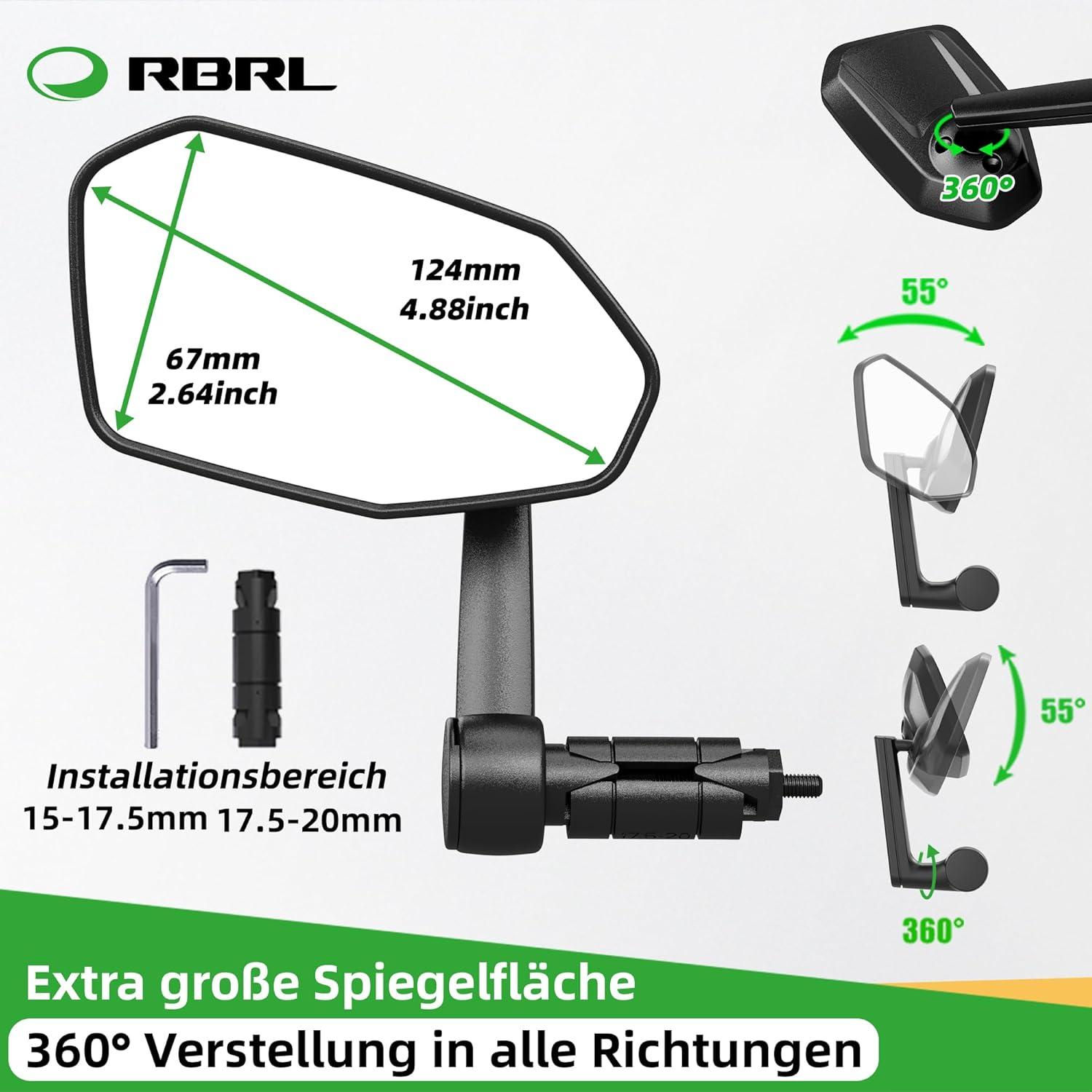 RBRL Übergroßer Fahrradspiegel 360° E-Bike Rückspiegel Safety View