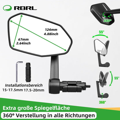 RBRL Übergroßer Fahrradspiegel 360° E-Bike Rückspiegel Safety View