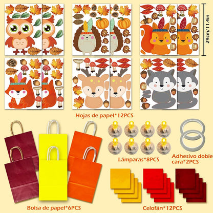 BARVERE 6er Laternen Bastelset für Kinder mit LED - Herbst