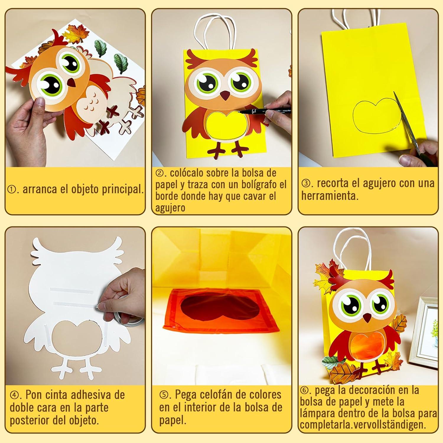 Herbst Bastelset Kinder 6 Laternen LED Papierlaternen Fuchs Igel Eule