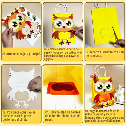 Herbst Bastelset Kinder 6 Laternen LED Papierlaternen Fuchs Igel Eule