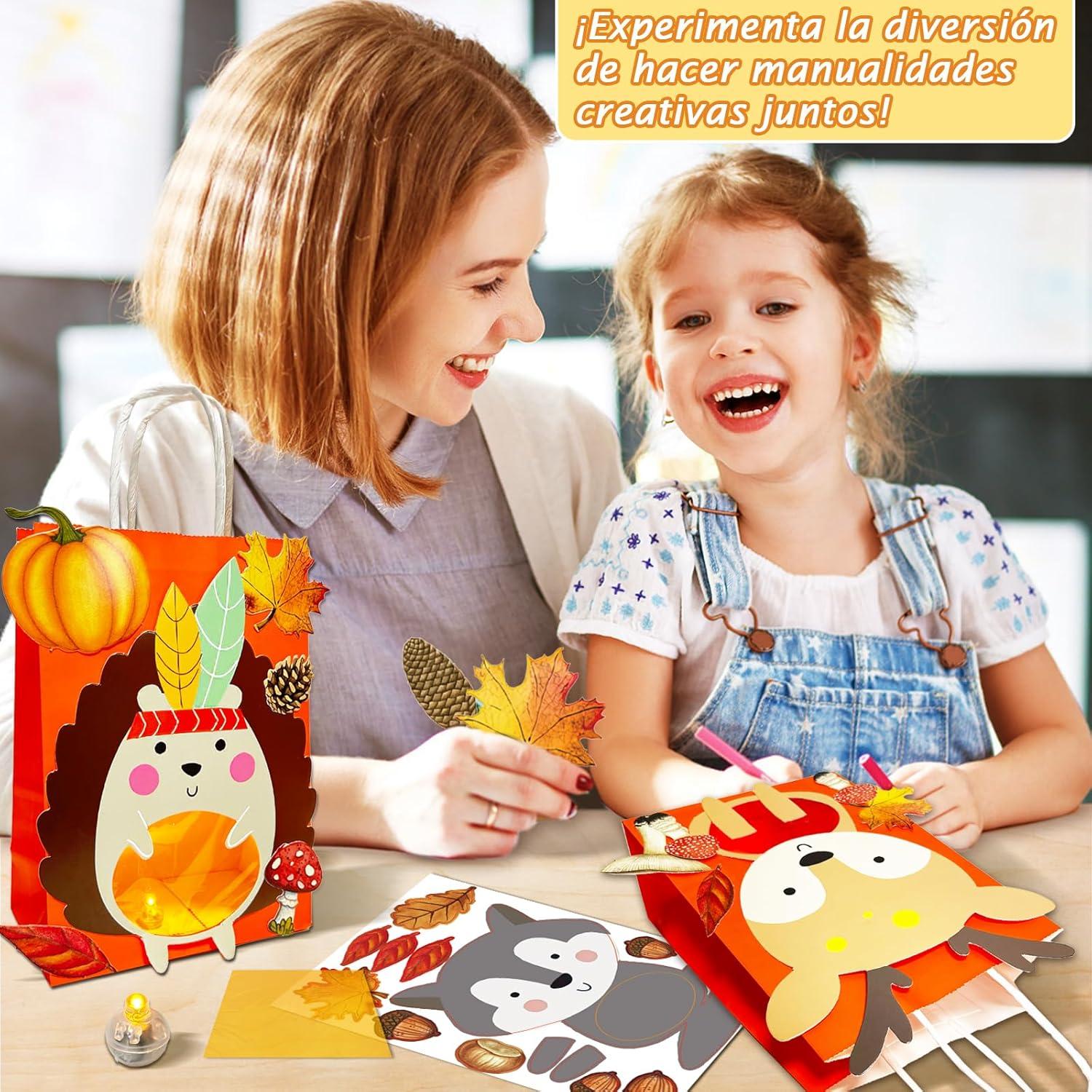 Herbst Laternen Bastelset für Kinder, 6 Papierlaternen mit LED