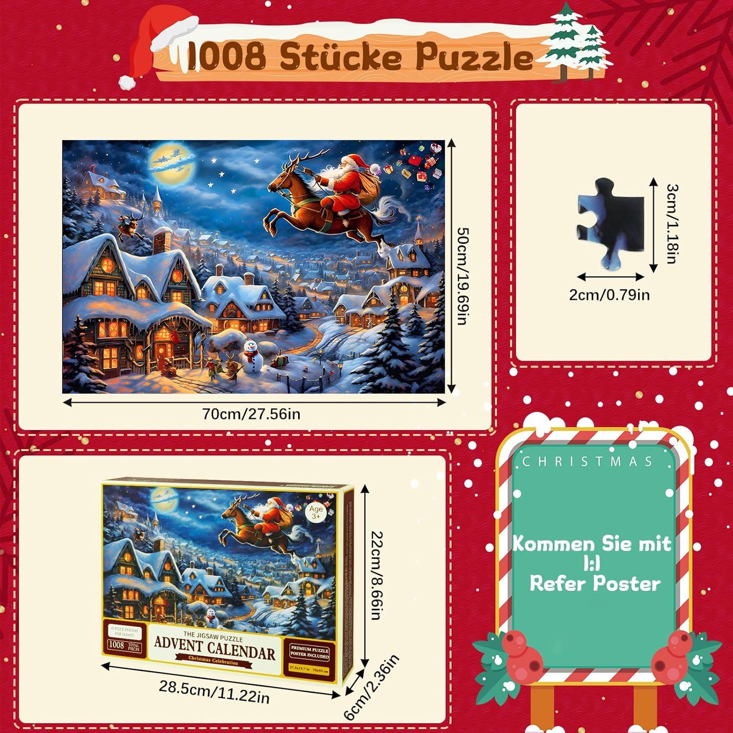 Adventskalender Puzzle 2024 Weihnachtsmann 1008 Teile Family Countdown