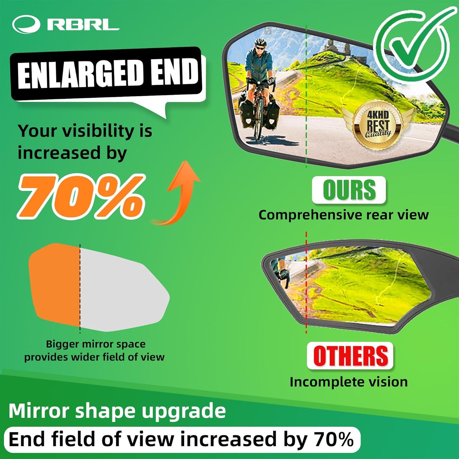 RBRL Fahrradspiegel ProVision-Echtglas & Aluminiumlegierung 360° Drehbar&Rückspiegel E-Bike, Escooter