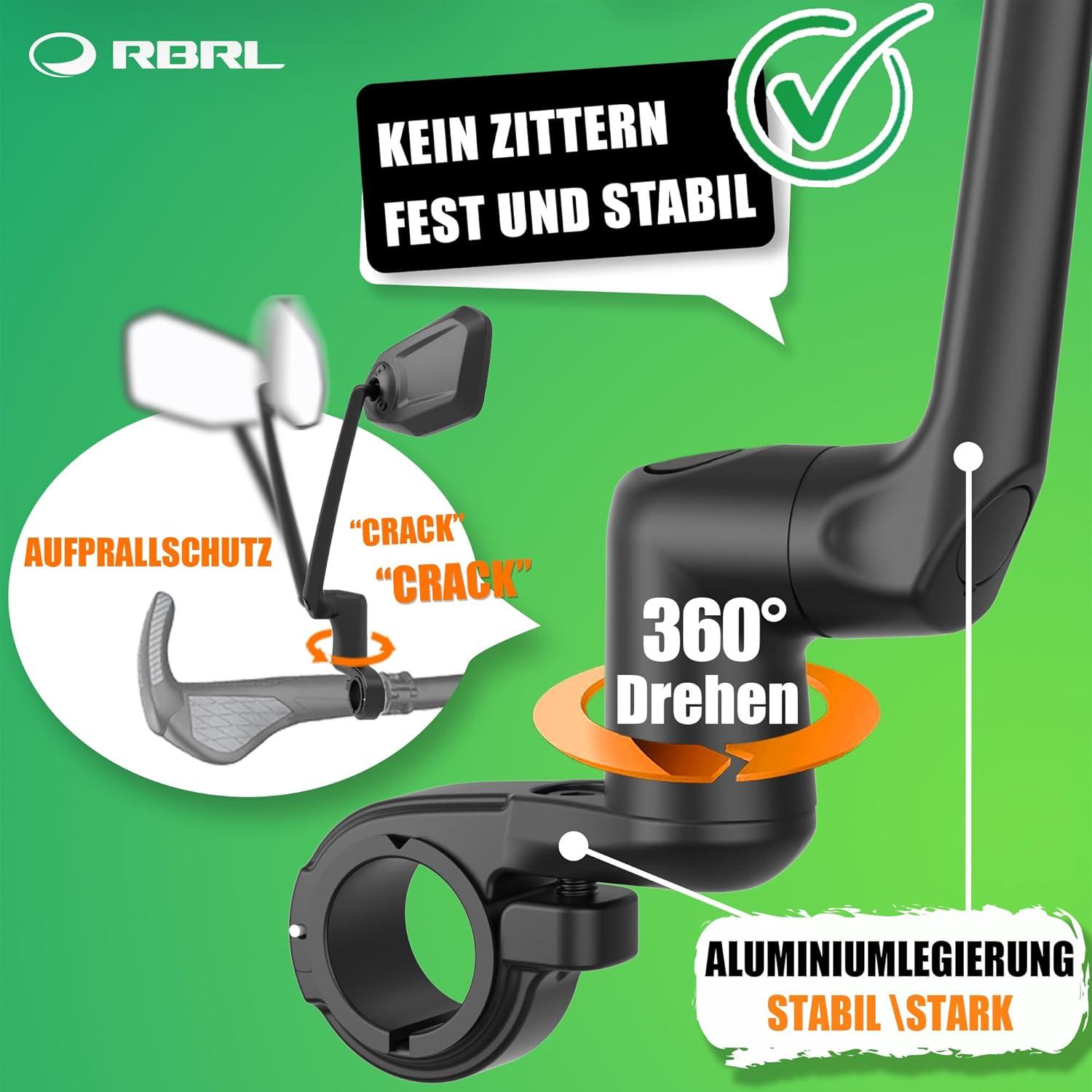 RBRL Fahrradspiegel ProVision-Echtglas Aluminium 360° Drehbar Klappbar Blau