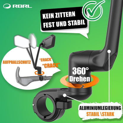 RBRL Fahrradspiegel ProVision-Echtglas Aluminium 360° Drehbar Klappbar Blau