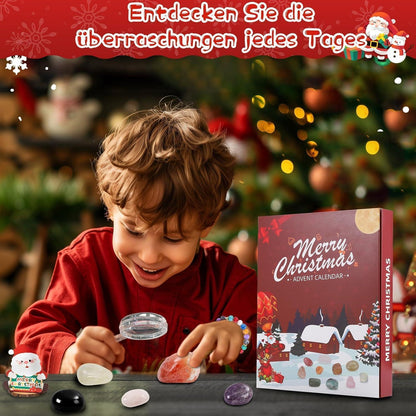 Adventskalender 2024 Kinder mit 24 Kristall Edelstein