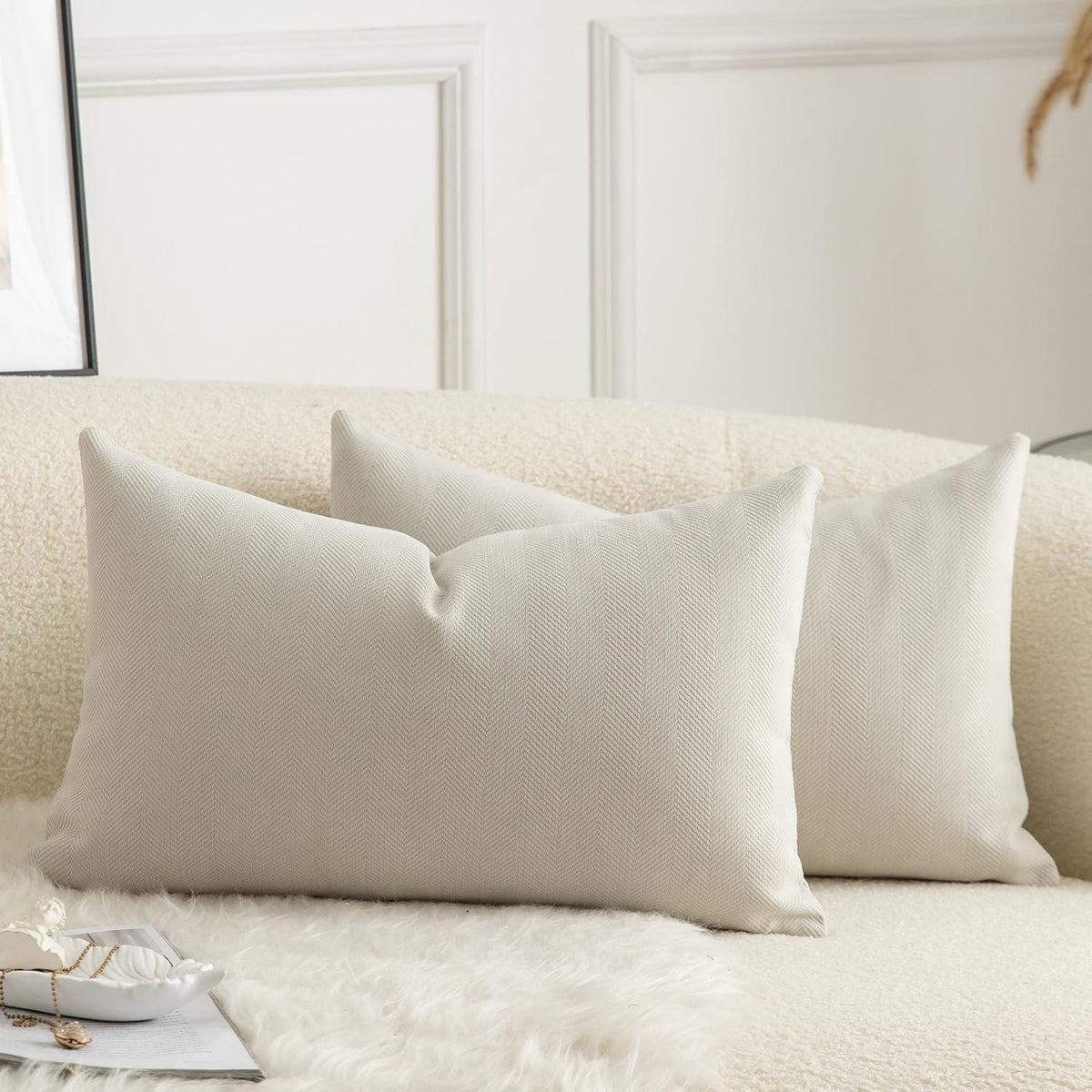 2x Kissenbezug 40x60 cm Creme Chenille - Weich & Gemütlich