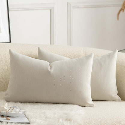 2x Kissenbezug 40x60 cm Creme Chenille - Weich & Gemütlich