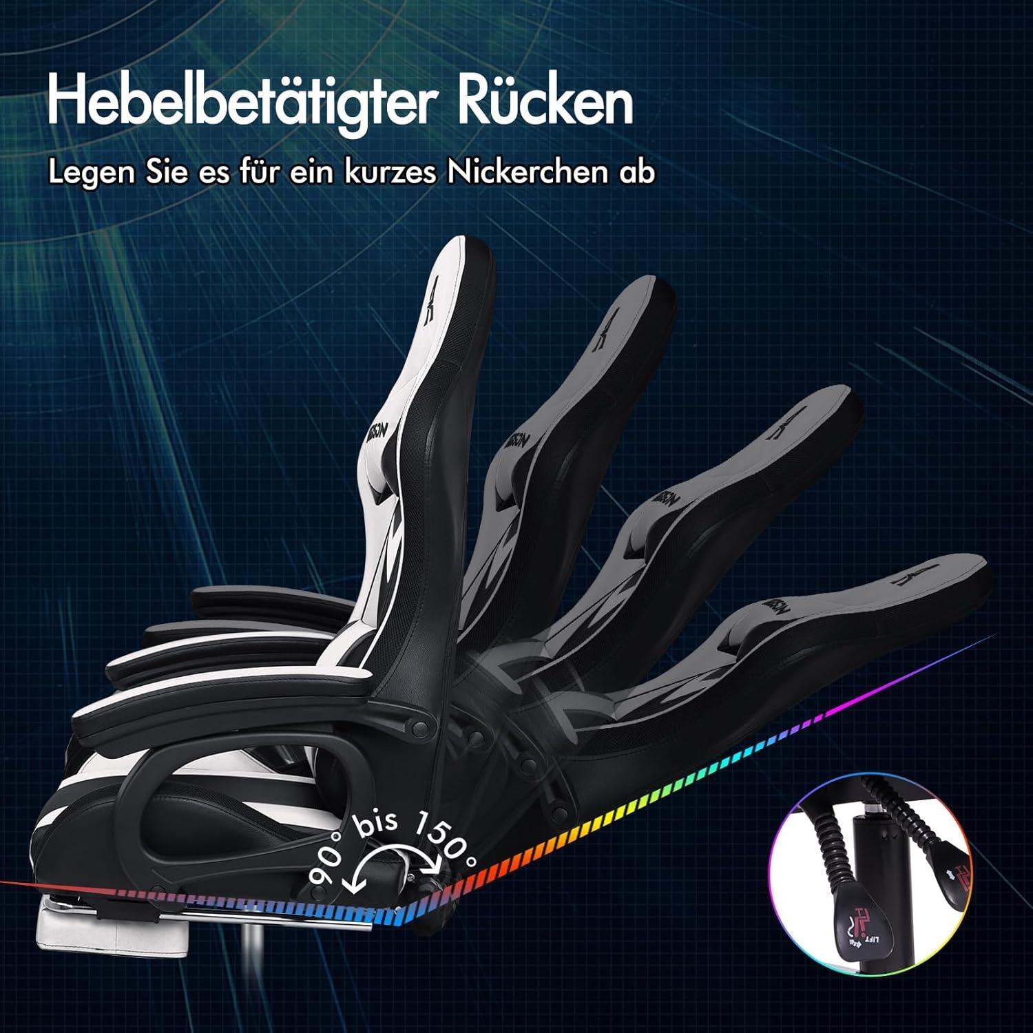 ALFORDSON Gaming-Stuhl LED RGB Massage Lordosenstütze Fußstütze
