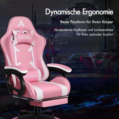 Gaming-Stuhl mit Massagefunktion und Fußstütze, Rosa Xavier Serie