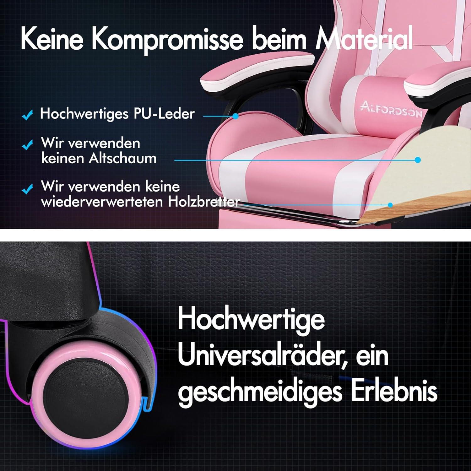 Racing Gaming-Stuhl Massage Gamer-Stuhl Rosa mit Kopfstütze Fußstütze