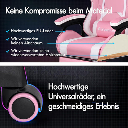 Racing Gaming-Stuhl Massage Gamer-Stuhl Rosa mit Kopfstütze Fußstütze