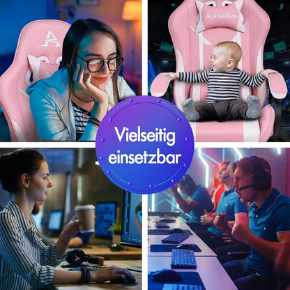 Gaming-Stuhl mit Massagefunktion und Fußstütze, Rosa Xavier Serie
