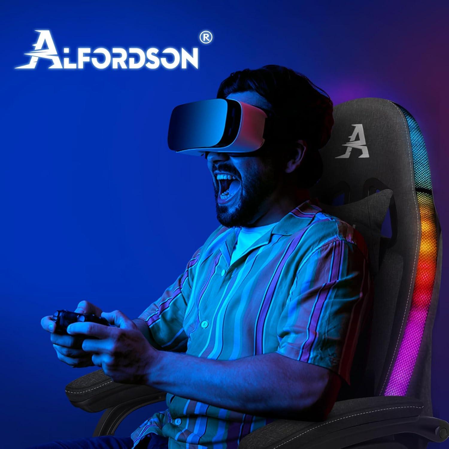 Gaming-Stuhl mit RGB-Beleuchtung, 8-Punkt-Massage, Grau