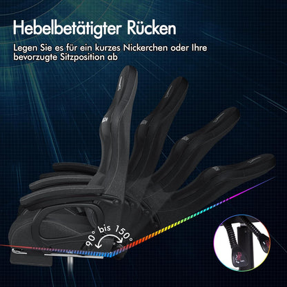 ALFORDSON Gaming-Stuhl LED RGB Massage Lordosenstütze Fußstütze Grau