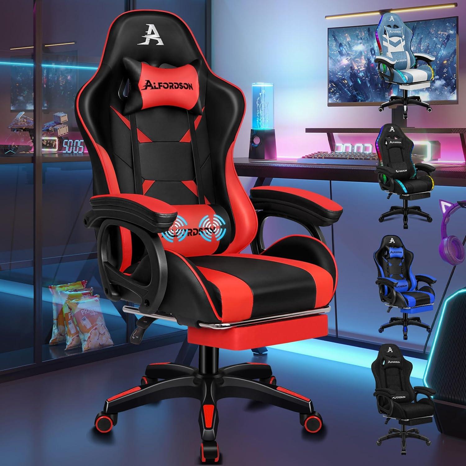 Racing Gaming-Stuhl Massage Ergonomischer Gamer-Stuhl PU-Leder, Rot