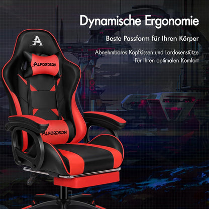 ALFORDSO Racing Gaming-Stuhl mit Massage und Fußstütze - Rot Xavier Serie