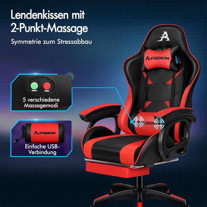Racing Gaming-Stuhl Massage Ergonomischer Gamer-Stuhl Kopfstütze Fußstütze