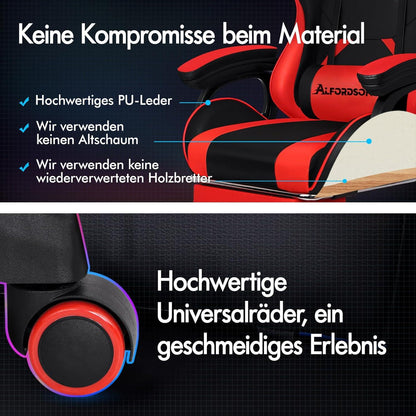 Racing Gaming-Stuhl Massage-Sessel Ergonomisch Kopfstütze Fußstütze
