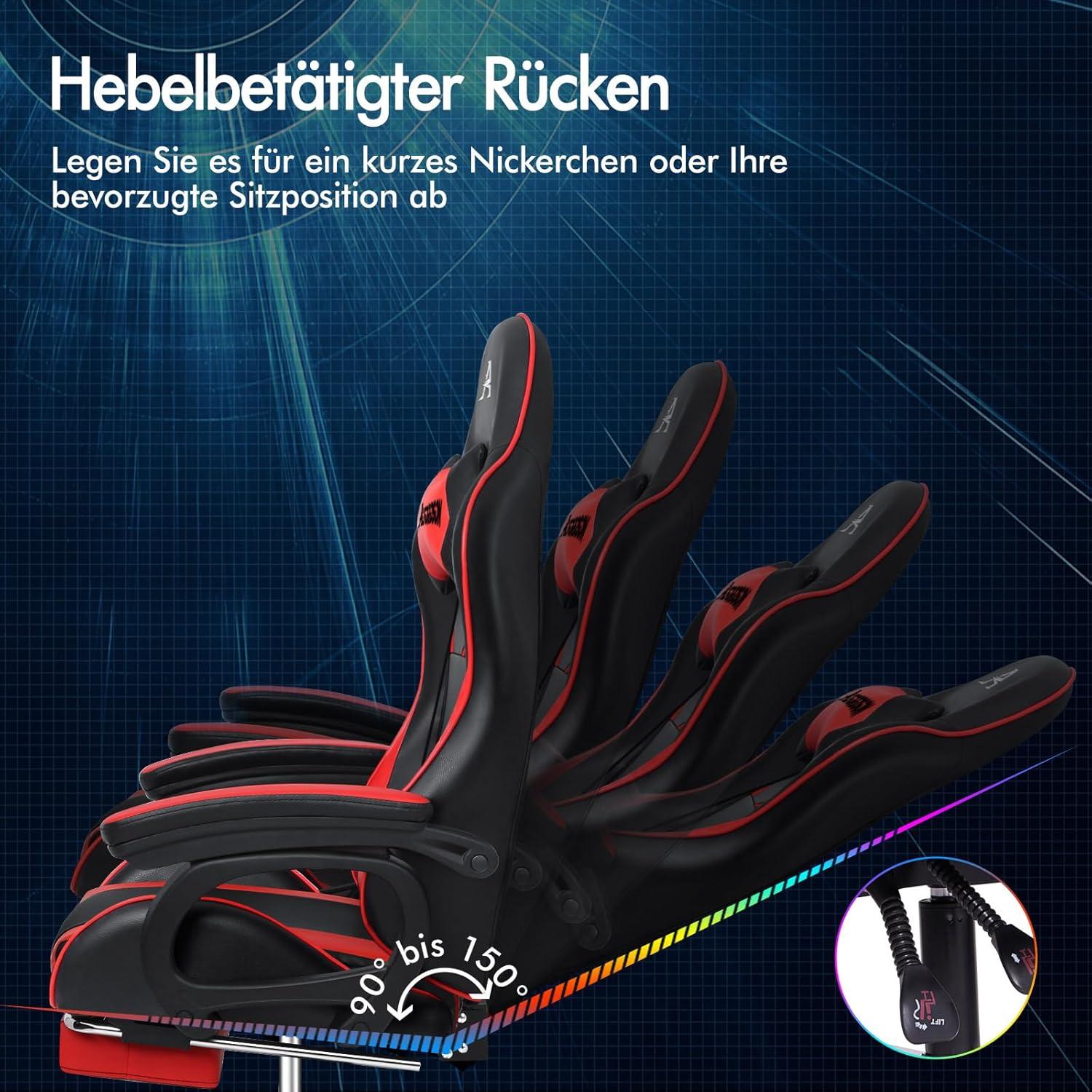 Racing Gaming-Stuhl Massage Ergonomischer Gamer-Stuhl Kopfstütze Fußstütze