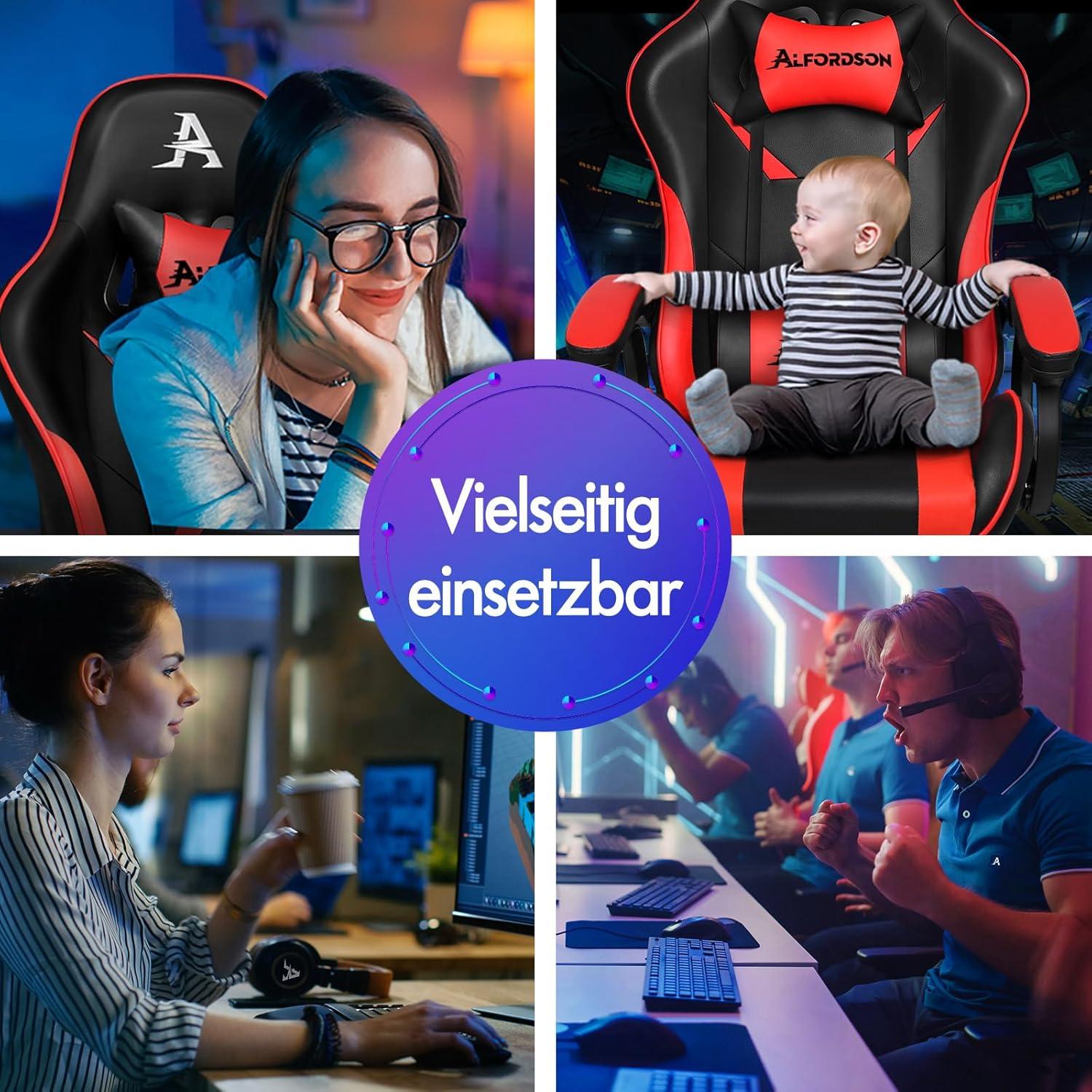 ALFORDSO Racing Gaming-Stuhl mit Massage und Fußstütze - Rot Xavier Serie